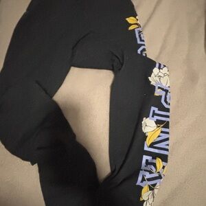 PINK Victoria's Secret Black Leggings with Yellow and White Floral Accents